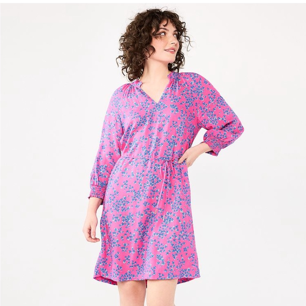 DRAPER JAMES RSVP Women’s V-Neck Smocked Sleeve Dress Pink/Multi Size XL‎